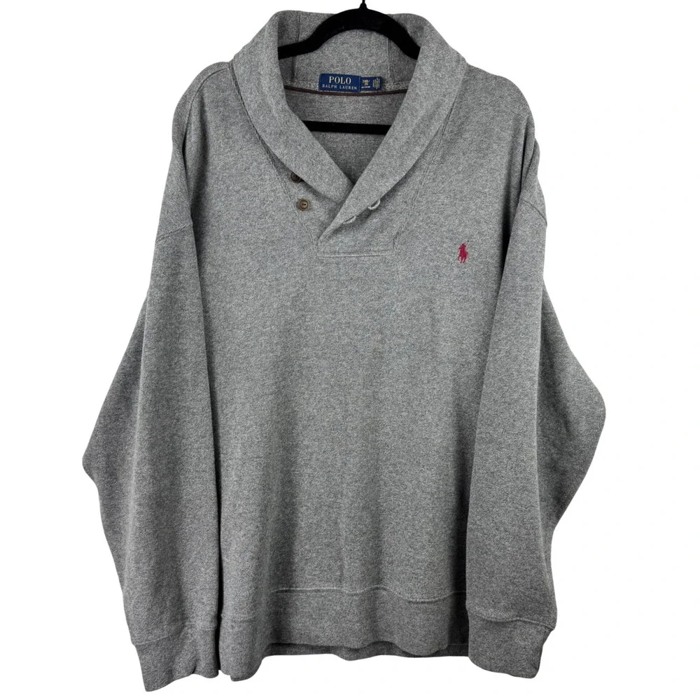 Polo Ralph Lauren Shawl Collar Pullover Mens 2XB Grey Cotton Preppy Old Money